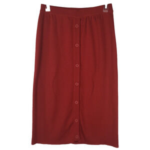 VTG Mondi Wool Blend Midi Skirt Knit Button Front Elastic Waist Red 38 Small